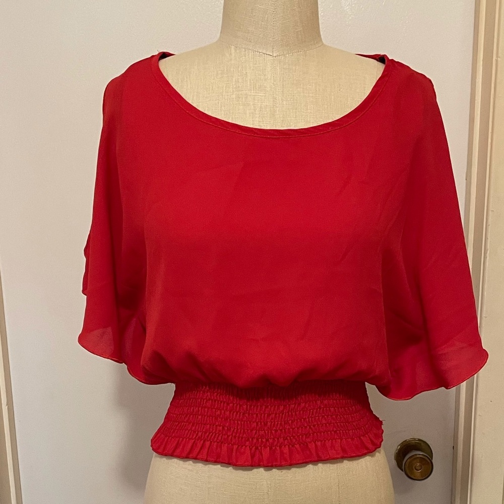 Elastic Waist Flutter Sleeve Top